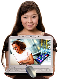 image of young girl holding a laptop
